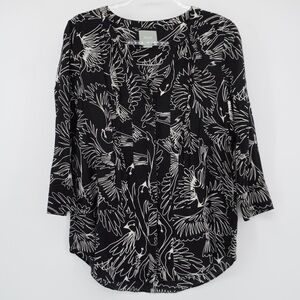 Anthropologie Maeve Bird Print Tunic Black Size 4 Careerwear Officewear
